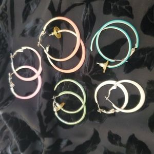 set of 5 enameled hoop earrings
